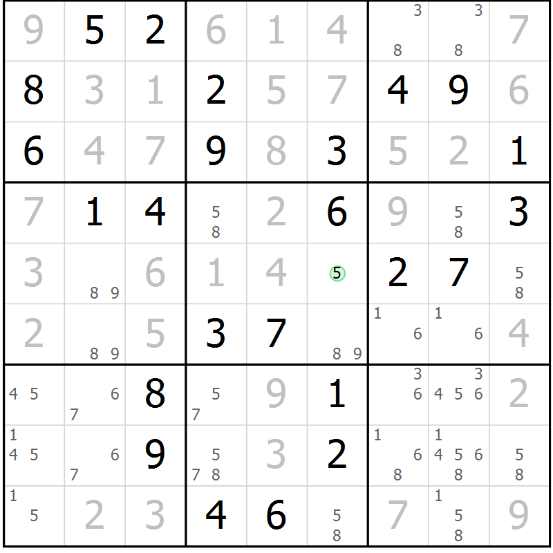 Position des candidats pour la solution de la Gr 68 page 71 du magazine de sudoku Giga sudoku niv 6-8 n° 016