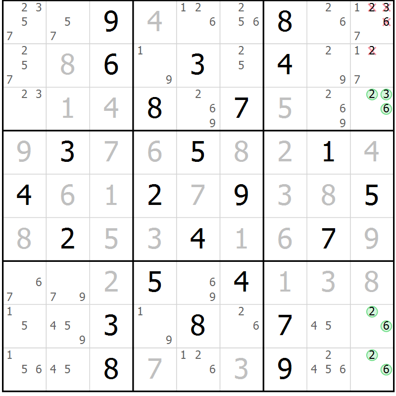 Position des candidats pour la solution de la Gr 69 page 72 du magazine de sudoku Giga sudoku niv 6-8 n° 016