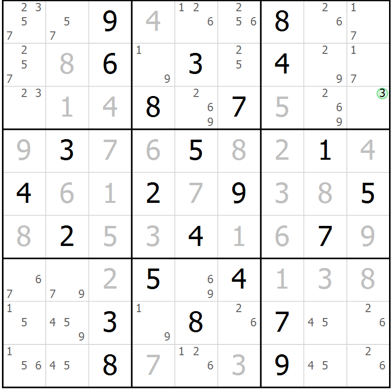 Position des candidats pour la solution de la Gr 69 page 72 du magazine de sudoku Giga sudoku niv 6-8 n° 016
