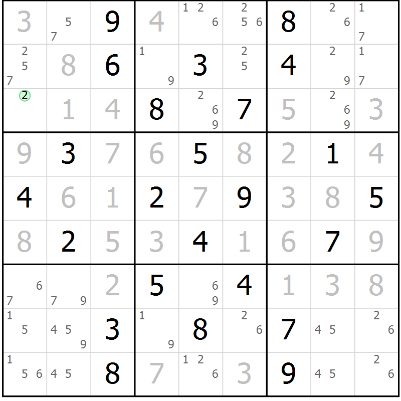 Position des candidats pour la solution de la Gr 69 page 72 du magazine de sudoku Giga sudoku niv 6-8 n° 016