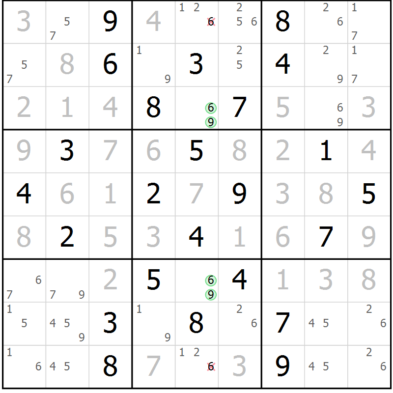 Position des candidats pour la solution de la Gr 69 page 72 du magazine de sudoku Giga sudoku niv 6-8 n° 016