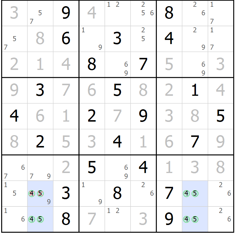 Position des candidats pour la solution de la Gr 69 page 72 du magazine de sudoku Giga sudoku niv 6-8 n° 016