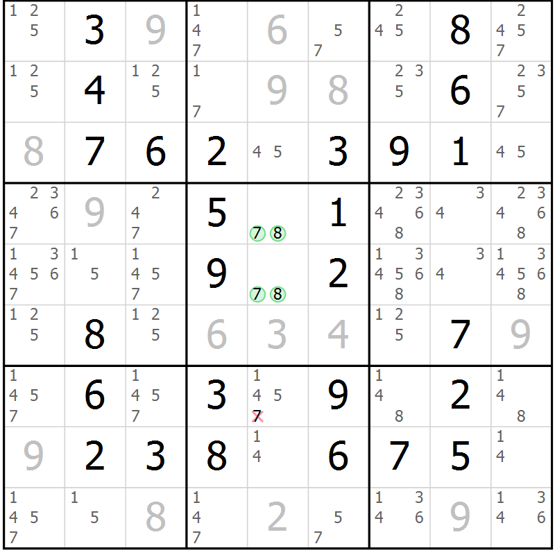 Position des candidats pour la solution de la Gr 70 page 73 du magazine de sudoku Giga sudoku niv 6-8 n° 016