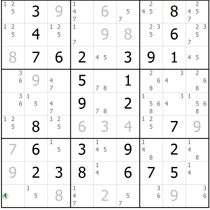 Position des candidats pour la solution de la Gr 70 page 73 du magazine de sudoku Giga sudoku niv 6-8 n° 016