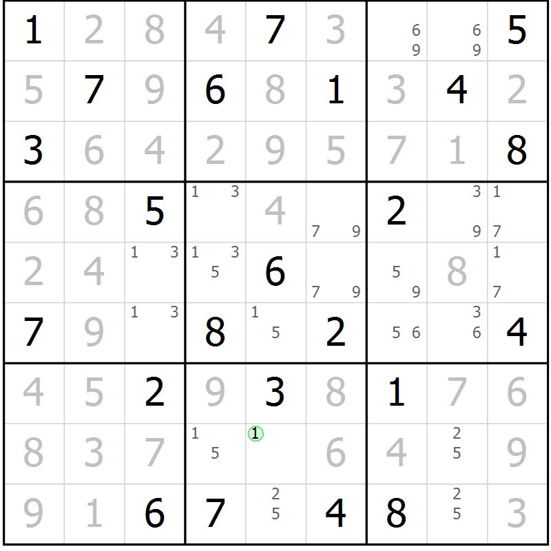 Position des candidats pour la solution de la Gr 71 page 74 du magazine de sudoku Giga sudoku niv 6-8 n° 016
