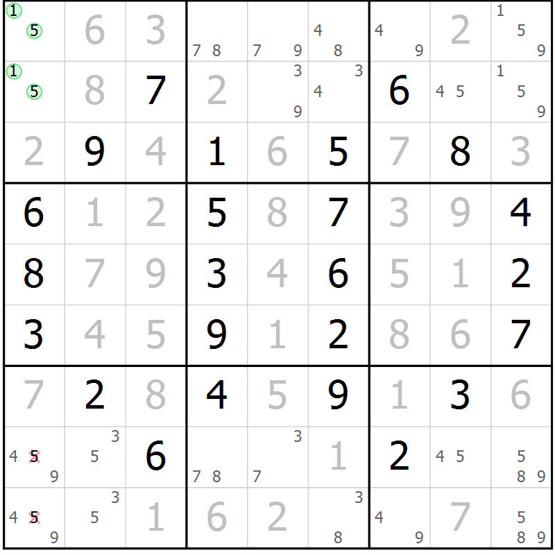 Position des candidats pour la solution de la Gr 72 page 75 du magazine de sudoku Giga sudoku niv 6-8 n° 016