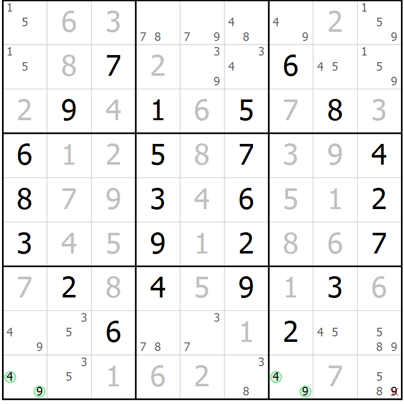 Position des candidats pour la solution de la Gr 72 page 75 du magazine de sudoku Giga sudoku niv 6-8 n° 016