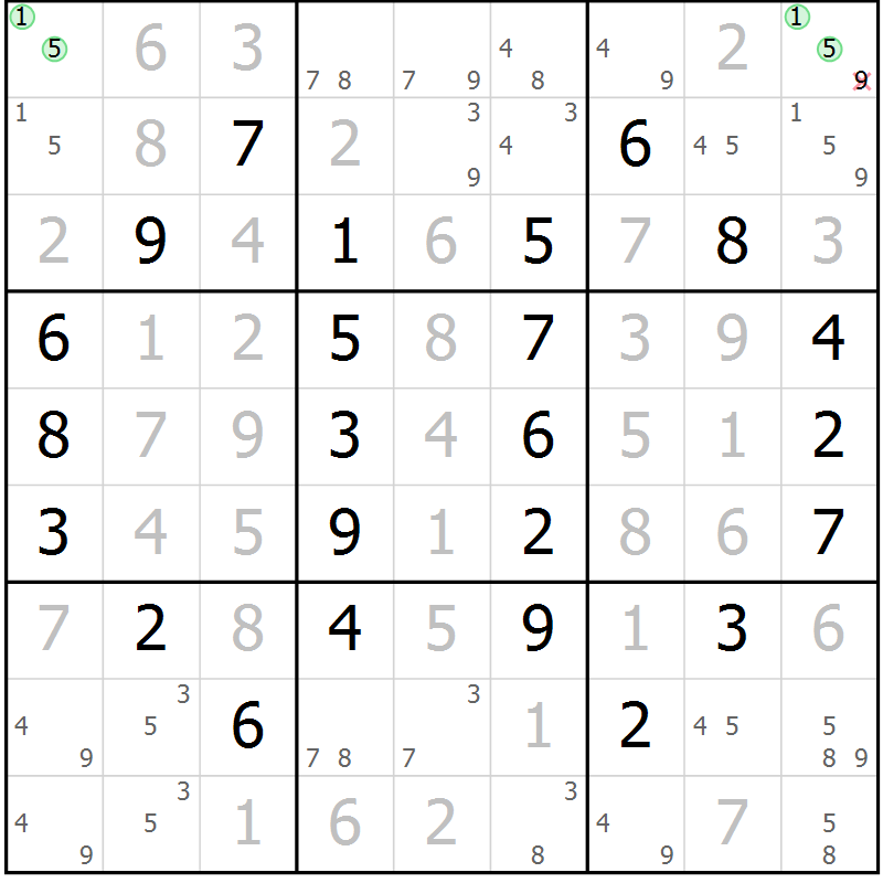 Position des candidats pour la solution de la Gr 72 page 75 du magazine de sudoku Giga sudoku niv 6-8 n° 016