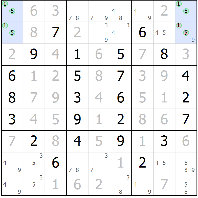 Position des candidats pour la solution de la Gr 72 page 75 du magazine de sudoku Giga sudoku niv 6-8 n° 016