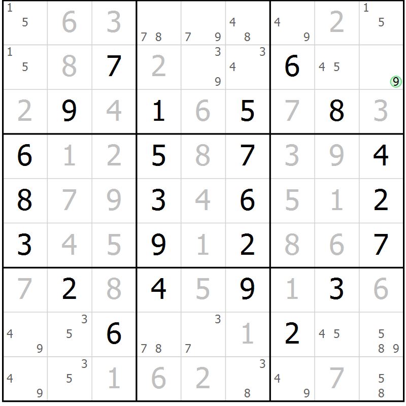Position des candidats pour la solution de la Gr 72 page 75 du magazine de sudoku Giga sudoku niv 6-8 n° 016