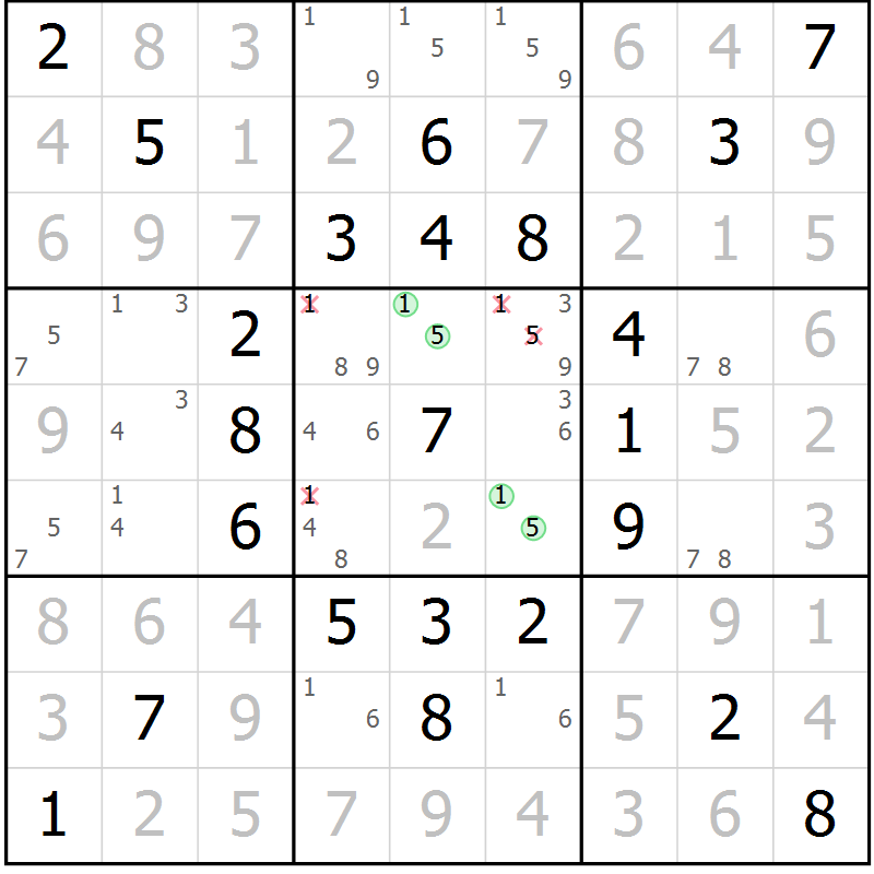 Position des candidats pour la solution de la Gr 73 page 76 du magazine de sudoku Giga sudoku niv 6-8 n° 016