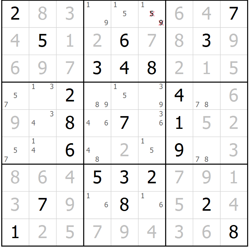 Position des candidats pour la solution de la Gr 73 page 76 du magazine de sudoku Giga sudoku niv 6-8 n° 016