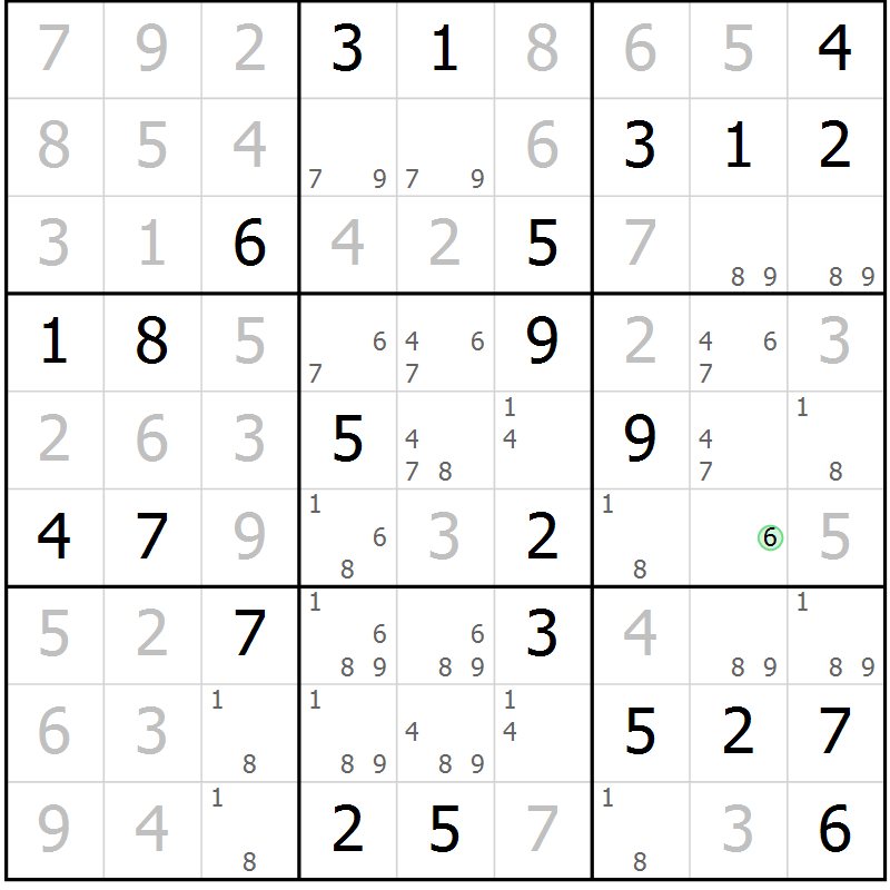 Position des candidats pour la solution de la Gr 74 page 77 du magazine de sudoku Giga sudoku niv 6-8 n° 016