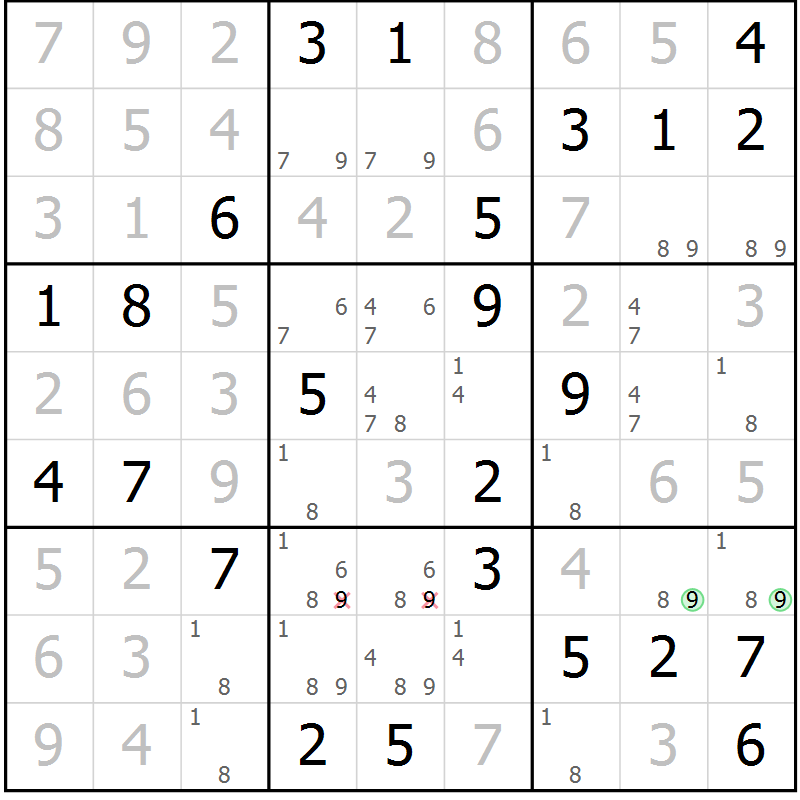Position des candidats pour la solution de la Gr 74 page 77 du magazine de sudoku Giga sudoku niv 6-8 n° 016
