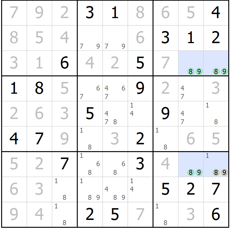 Position des candidats pour la solution de la Gr 74 page 77 du magazine de sudoku Giga sudoku niv 6-8 n° 016