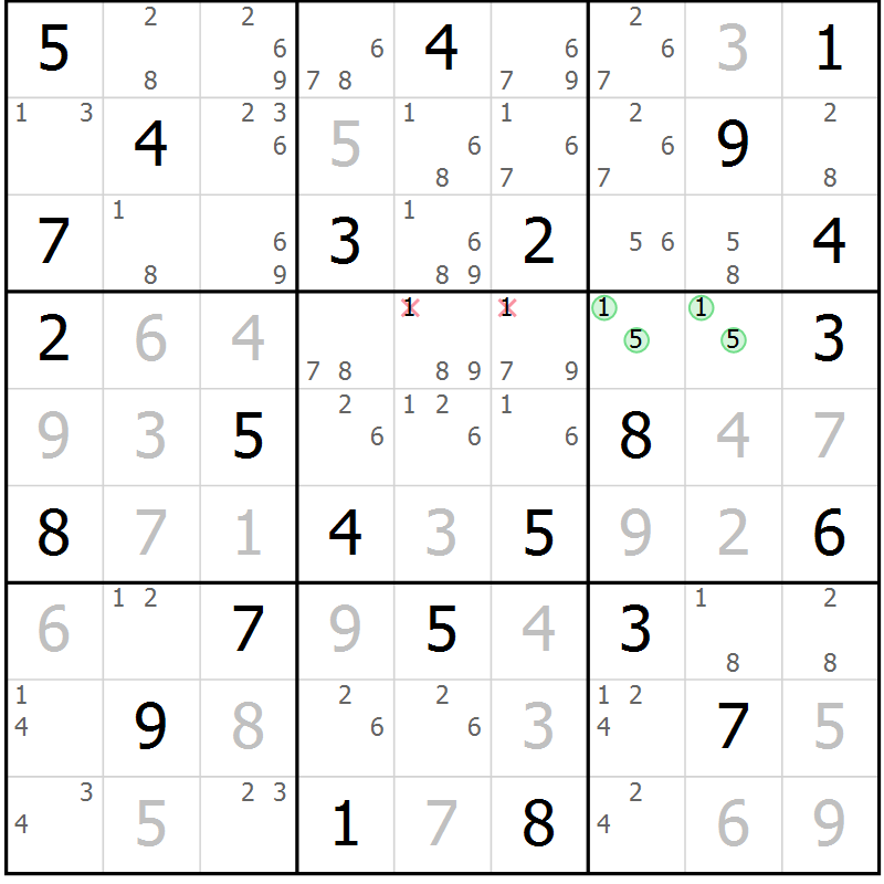 Position des candidats pour la solution de la Gr 76 page 79 du magazine de sudoku Giga sudoku niv 6-8 n° 016