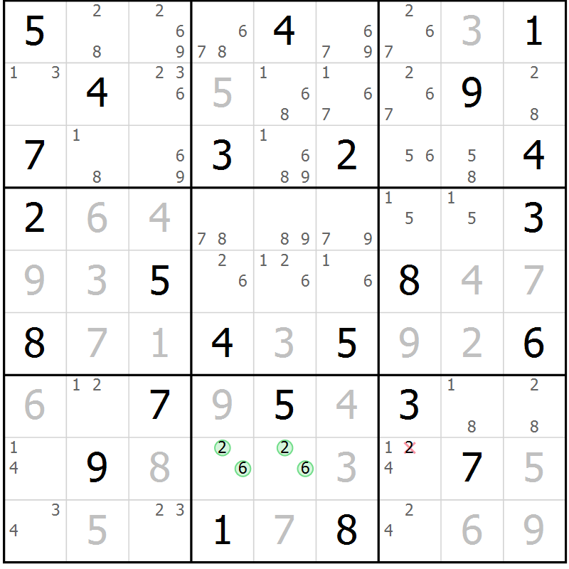 Position des candidats pour la solution de la Gr 76 page 79 du magazine de sudoku Giga sudoku niv 6-8 n° 016