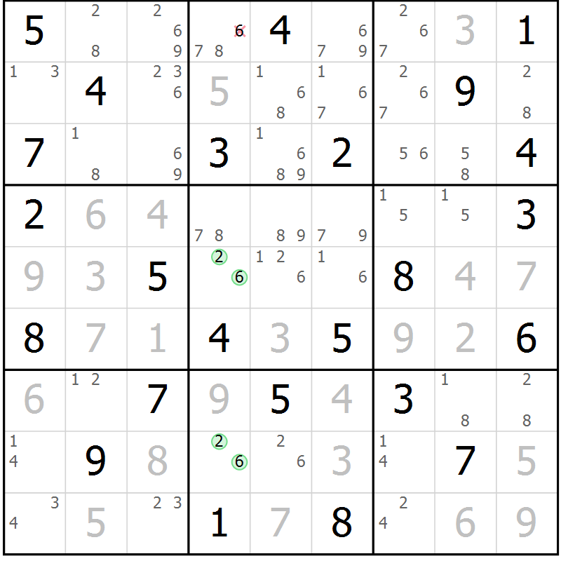 Position des candidats pour la solution de la Gr 76 page 79 du magazine de sudoku Giga sudoku niv 6-8 n° 016