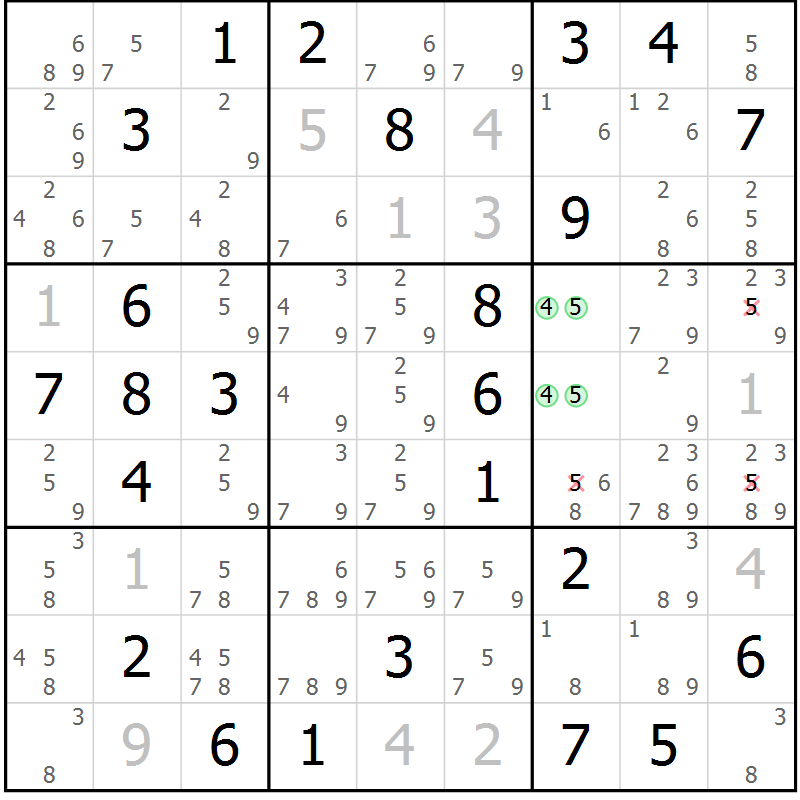 Position des candidats pour la solution de la Gr 77 page 80 du magazine de sudoku Giga sudoku niv 6-8 n° 016