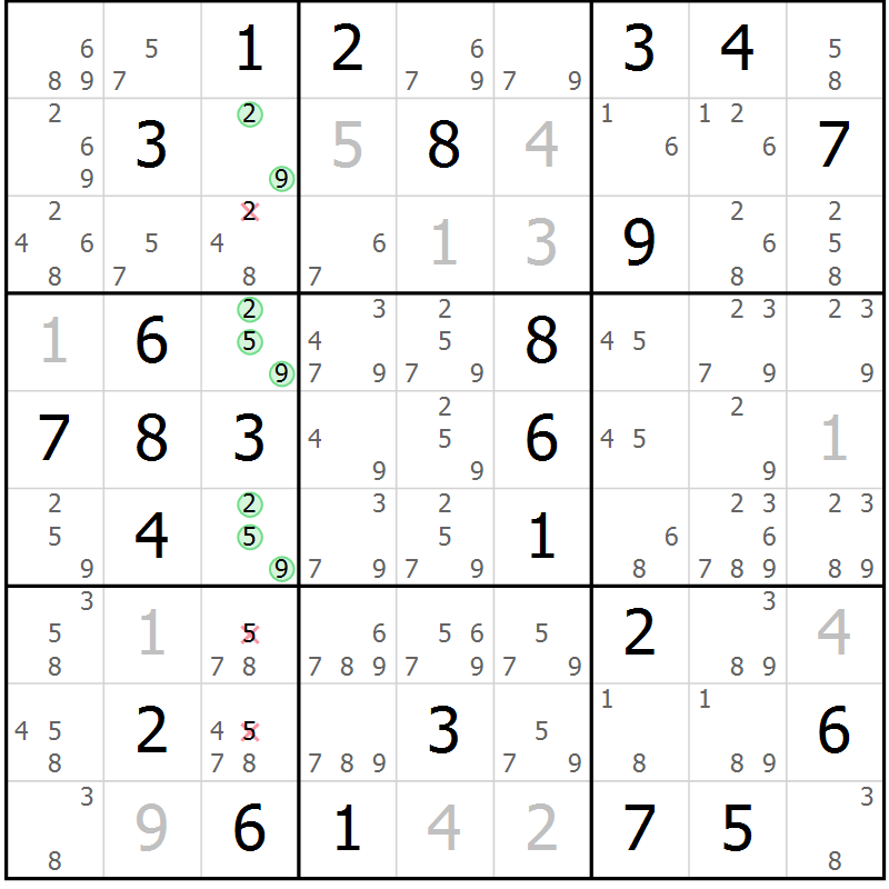 Position des candidats pour la solution de la Gr 77 page 80 du magazine de sudoku Giga sudoku niv 6-8 n° 016