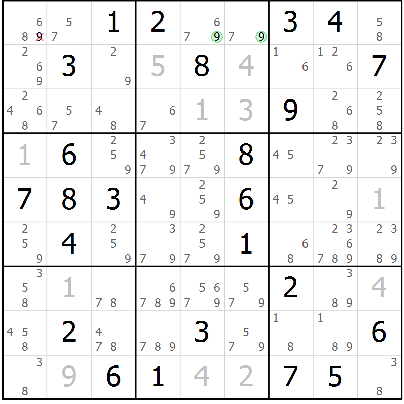 Position des candidats pour la solution de la Gr 77 page 80 du magazine de sudoku Giga sudoku niv 6-8 n° 016