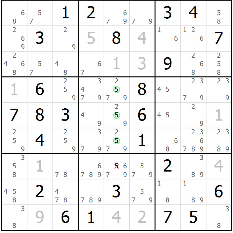 Position des candidats pour la solution de la Gr 77 page 80 du magazine de sudoku Giga sudoku niv 6-8 n° 016