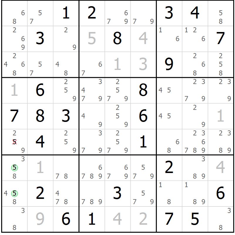 Position des candidats pour la solution de la Gr 77 page 80 du magazine de sudoku Giga sudoku niv 6-8 n° 016