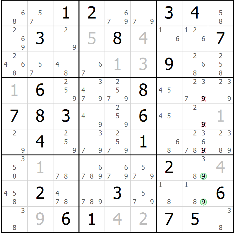 Position des candidats pour la solution de la Gr 77 page 80 du magazine de sudoku Giga sudoku niv 6-8 n° 016