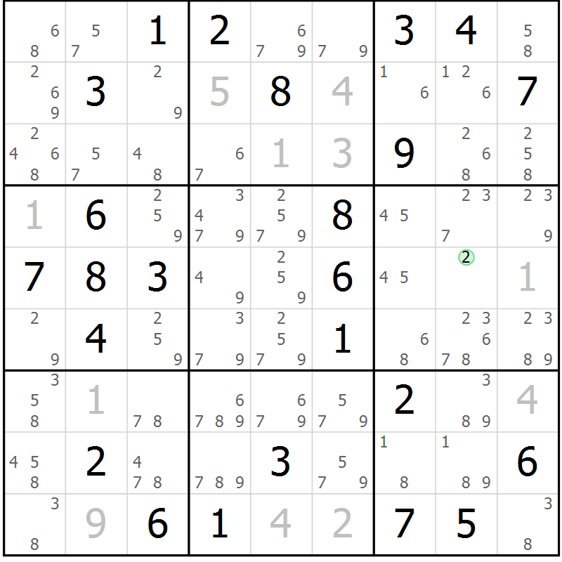 Position des candidats pour la solution de la Gr 77 page 80 du magazine de sudoku Giga sudoku niv 6-8 n° 016