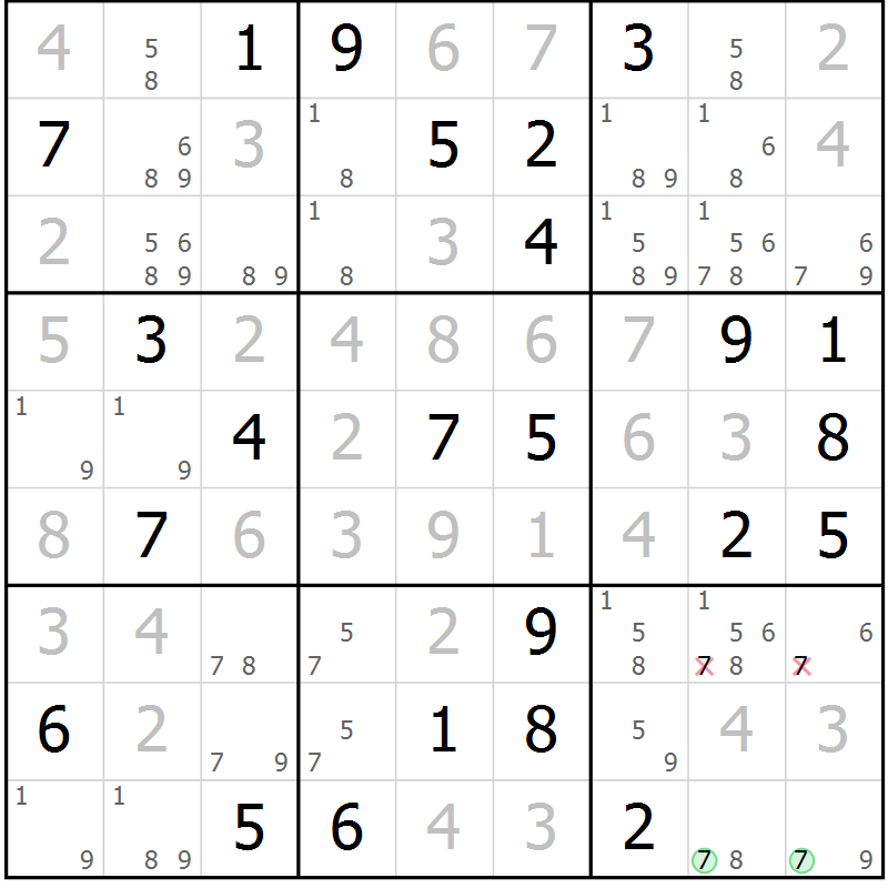Position des candidats pour la solution de la Gr 78 page 81 du magazine de sudoku Giga sudoku niv 6-8 n° 016