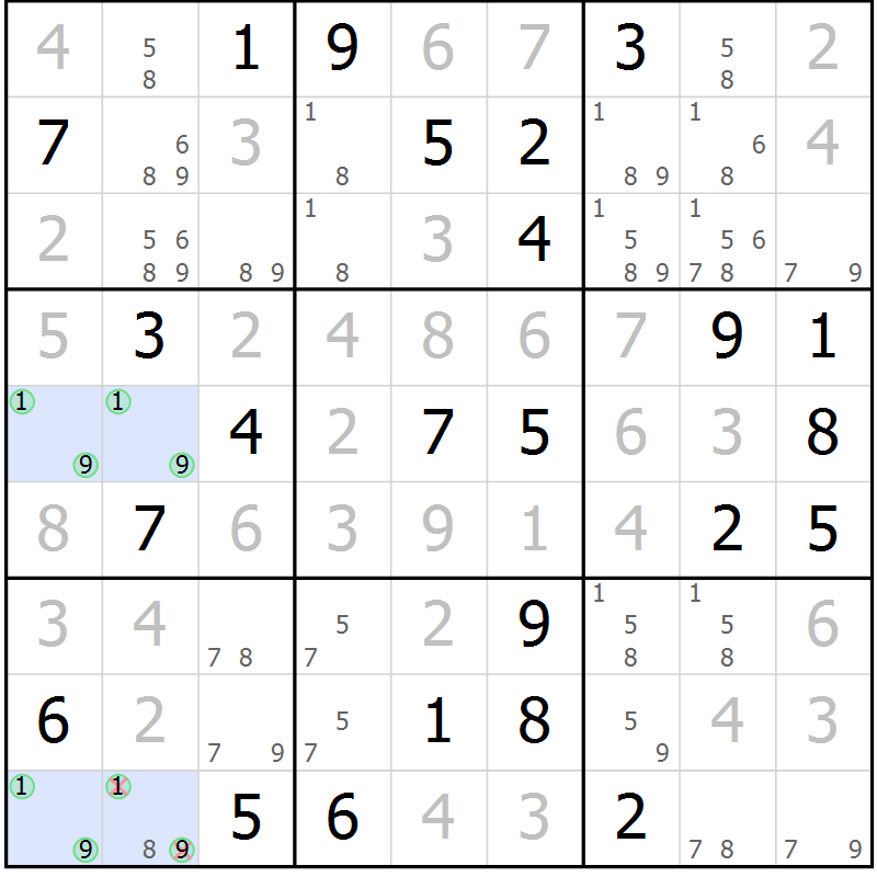 Position des candidats pour la solution de la Gr 78 page 81 du magazine de sudoku Giga sudoku niv 6-8 n° 016