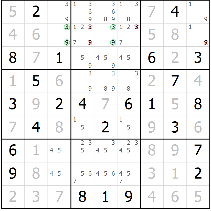 Position des candidats pour la solution de la Gr 79 page 82 du magazine de sudoku Giga sudoku niv 6-8 n° 016