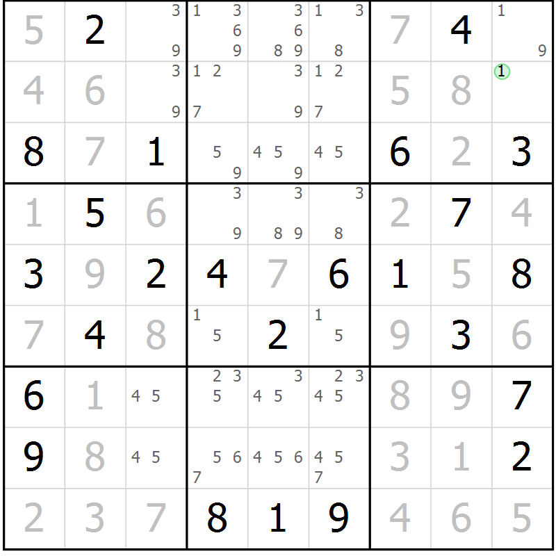 Position des candidats pour la solution de la Gr 79 page 82 du magazine de sudoku Giga sudoku niv 6-8 n° 016
