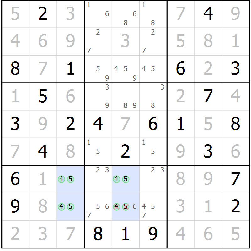 Position des candidats pour la solution de la Gr 79 page 82 du magazine de sudoku Giga sudoku niv 6-8 n° 016