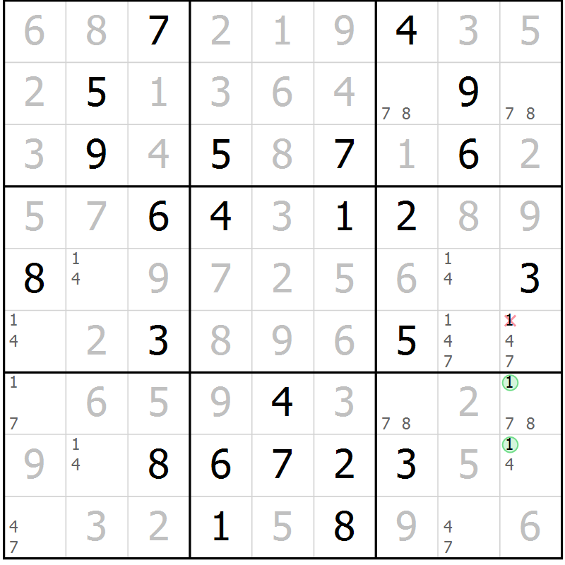 Position des candidats pour la solution de la Gr 80 page 83 du magazine de sudoku Giga sudoku niv 6-8 n° 016