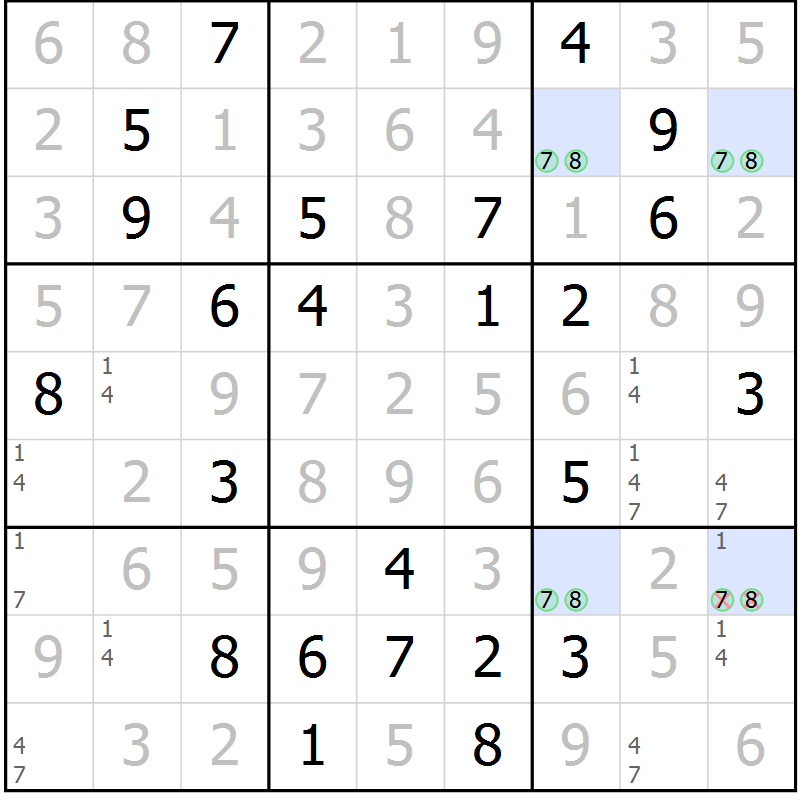 Position des candidats pour la solution de la Gr 80 page 83 du magazine de sudoku Giga sudoku niv 6-8 n° 016