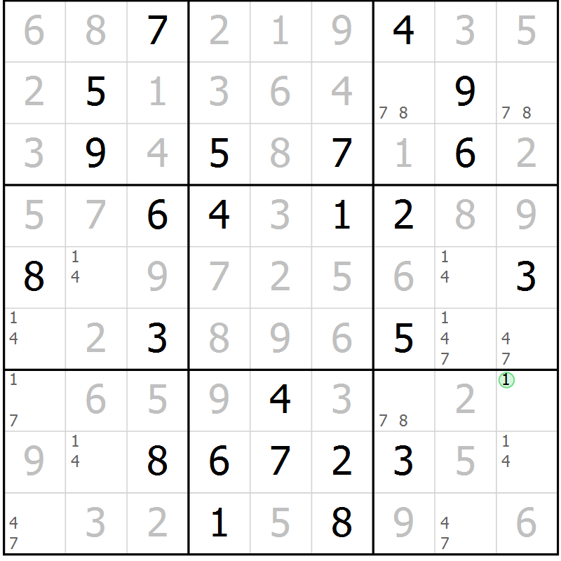 Position des candidats pour la solution de la Gr 80 page 83 du magazine de sudoku Giga sudoku niv 6-8 n° 016
