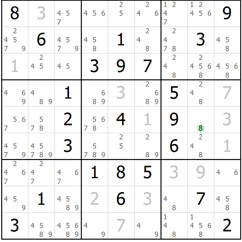 Position des candidats pour la solution de la Gr 81 page 84 du magazine de sudoku Giga sudoku niv 6-8 n° 016