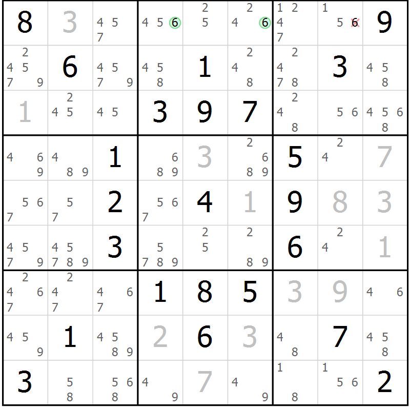 Position des candidats pour la solution de la Gr 81 page 84 du magazine de sudoku Giga sudoku niv 6-8 n° 016