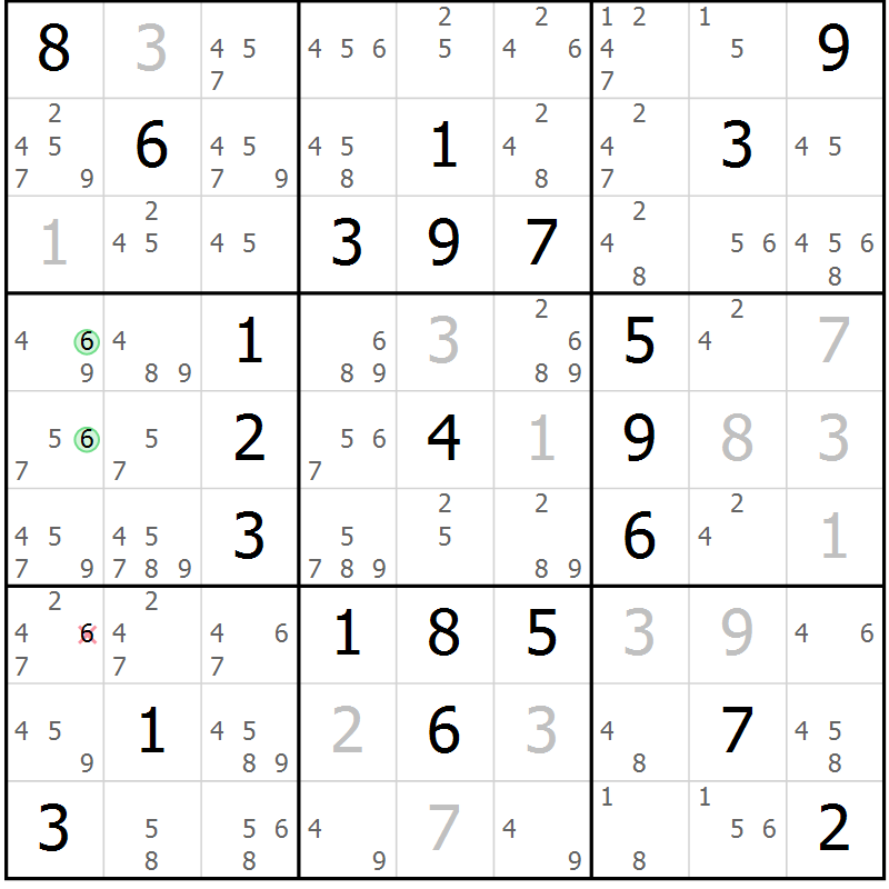 Position des candidats pour la solution de la Gr 81 page 84 du magazine de sudoku Giga sudoku niv 6-8 n° 016