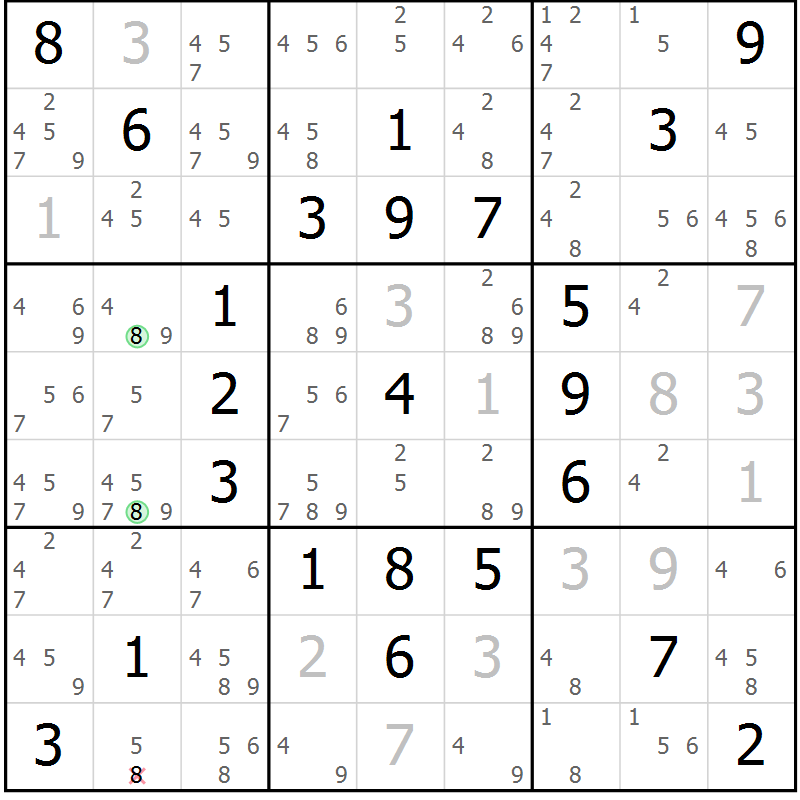 Position des candidats pour la solution de la Gr 81 page 84 du magazine de sudoku Giga sudoku niv 6-8 n° 016