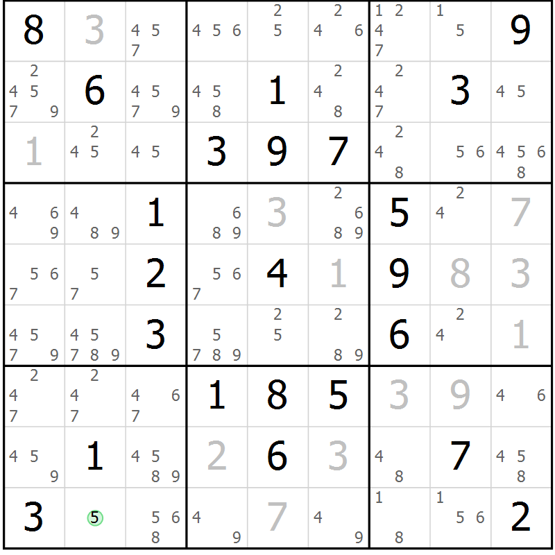Position des candidats pour la solution de la Gr 81 page 84 du magazine de sudoku Giga sudoku niv 6-8 n° 016
