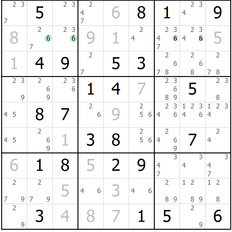Position des candidats pour la solution de la Gr 82 page 85 du magazine de sudoku Giga sudoku niv 6-8 n° 016