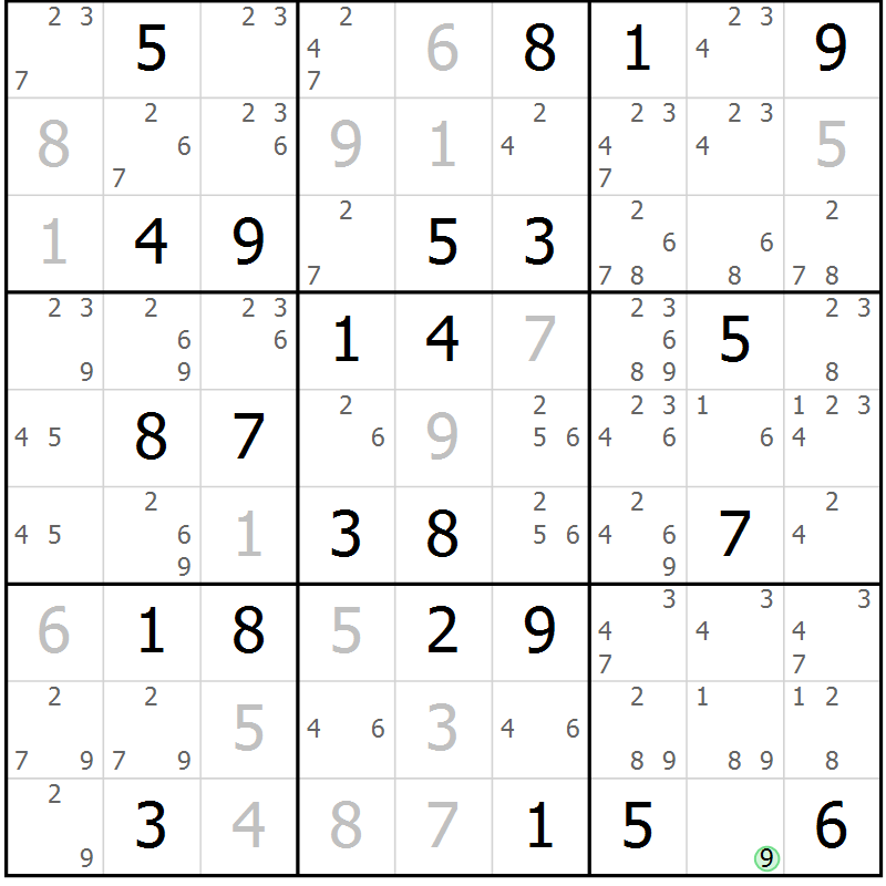Position des candidats pour la solution de la Gr 82 page 85 du magazine de sudoku Giga sudoku niv 6-8 n° 016