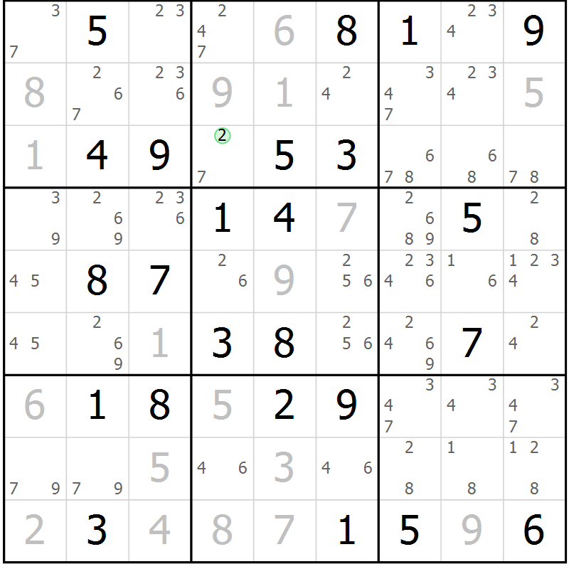 Position des candidats pour la solution de la Gr 82 page 85 du magazine de sudoku Giga sudoku niv 6-8 n° 016