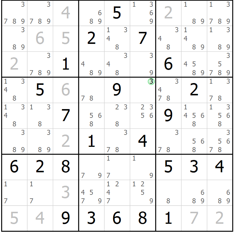 Position des candidats pour la solution de la Gr 83 page 86 du magazine de sudoku Giga sudoku niv 6-8 n° 016