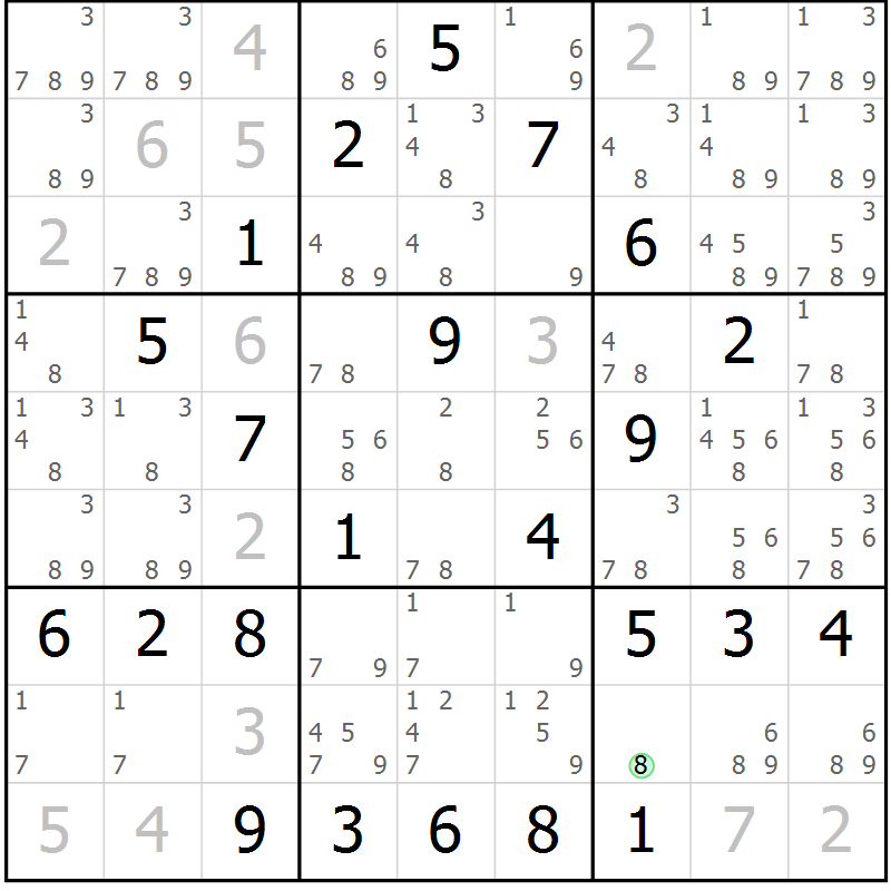 Position des candidats pour la solution de la Gr 83 page 86 du magazine de sudoku Giga sudoku niv 6-8 n° 016
