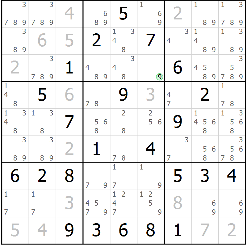 Position des candidats pour la solution de la Gr 83 page 86 du magazine de sudoku Giga sudoku niv 6-8 n° 016