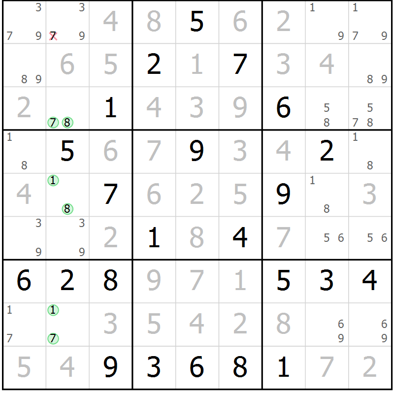 Position des candidats pour la solution de la Gr 83 page 86 du magazine de sudoku Giga sudoku niv 6-8 n° 016