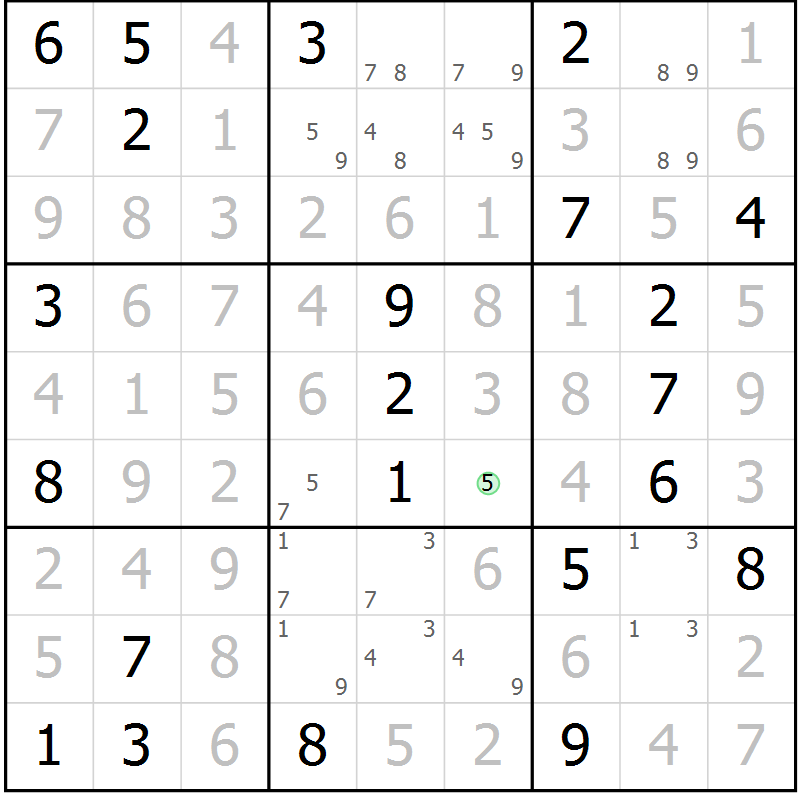 Position des candidats pour la solution de la Gr 84 page 87 du magazine de sudoku Giga sudoku niv 6-8 n° 016